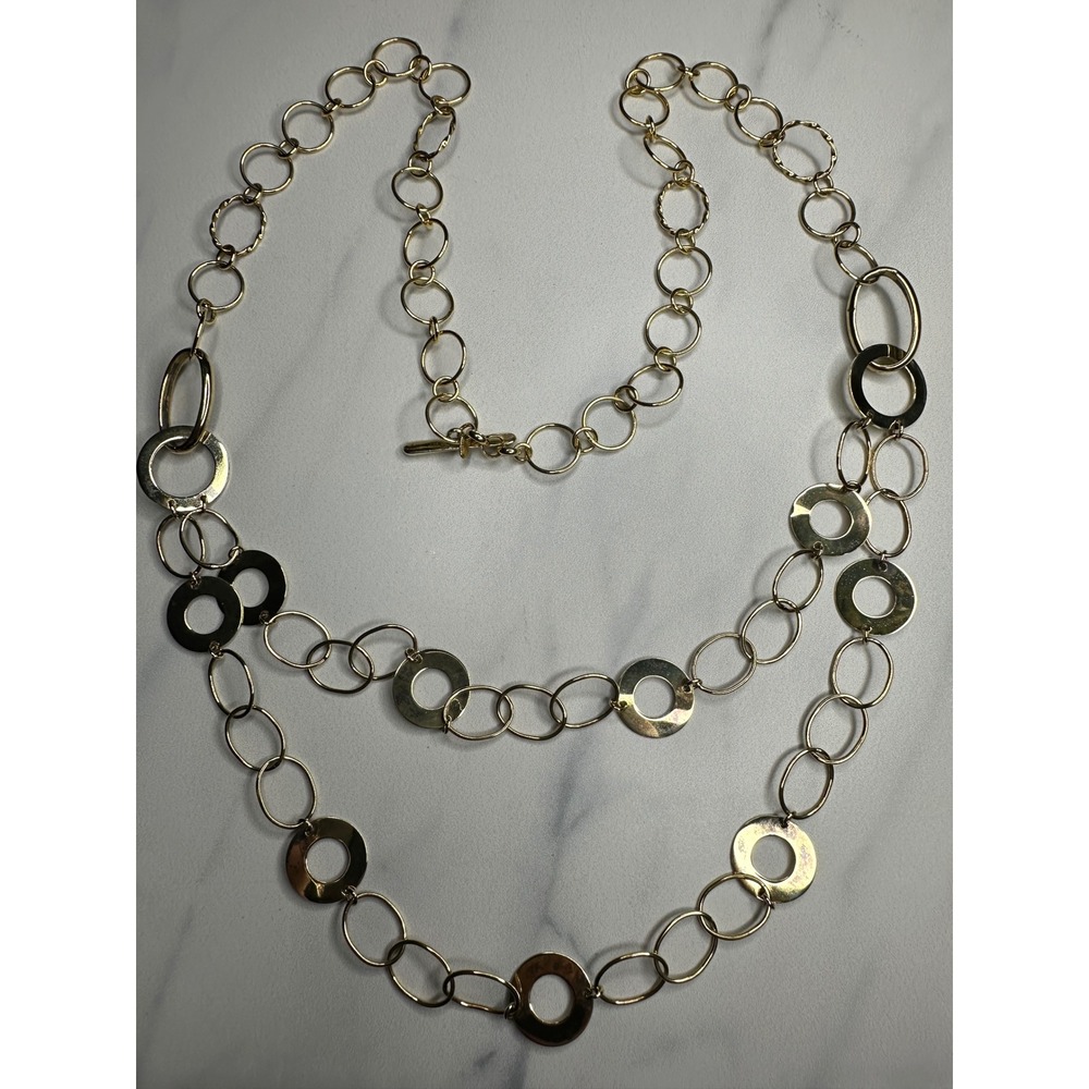 Italia Crea 925 Italy Gold Over Sterling Silver Circle Link Toggle Necklace 28in